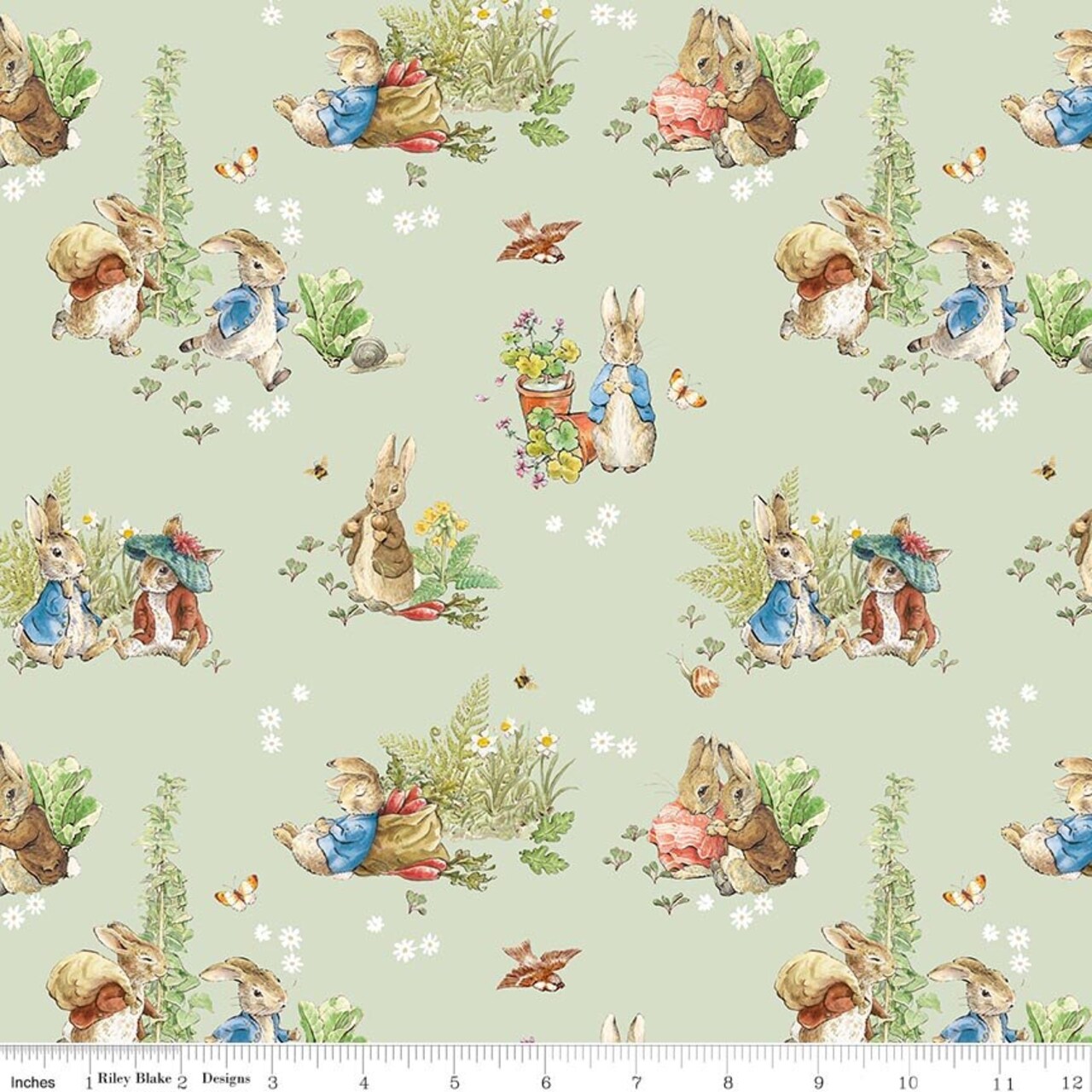 Fabric Riley Blake Green Main Peter Rabbit and Benjamin Bunny by the Quarter Yard CD17250-GREEN